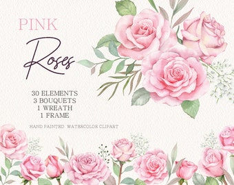watercolor flower clipart,rose bouquet,pink flower frame,Floral arrangements,Wedding Clipart,pink Bouquet,original hand painted