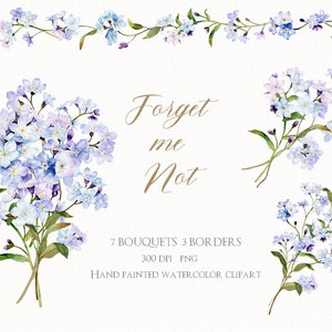 Vergissmeinnicht Aquarell Vergissmeinnicht Clipart, blau Blumen Strauß, floralen Rand, original handgemalt