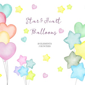 Aquarell Luftballons Clipart, Herz, Bady Shower, Original handgemalt, freie kommerzielle Nutzung