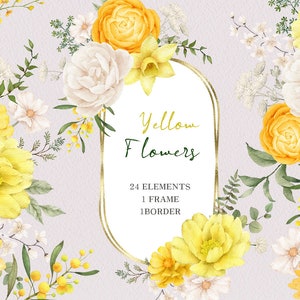 Imágenes prediseñadas de flores amarillas bohemias de acuarela, flores bohemias, pintadas a mano originales, elementos de bricolaje PNG