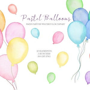 Watercolor pastel Balloons Clipart,Baby Shower,hand painted,balloons decor,Free Commercial Use