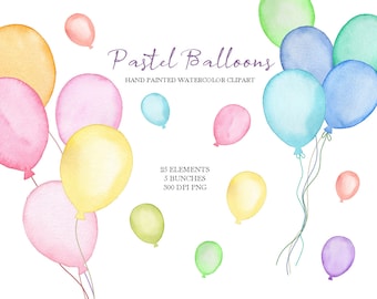 Watercolor pastel Balloons Clipart,Baby Shower,original hand painted,balloons decor,Free Commercial Use