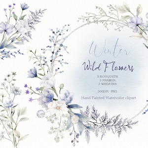 Aquarell Wildblumen floral Clipart, Winter Blumenkranz, Garten Rahmen Bouquet, handgemalt