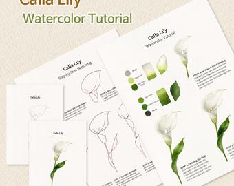 Tutorial de acuarela de lirio cala, práctica paso a paso en casa, original pintado a mano.