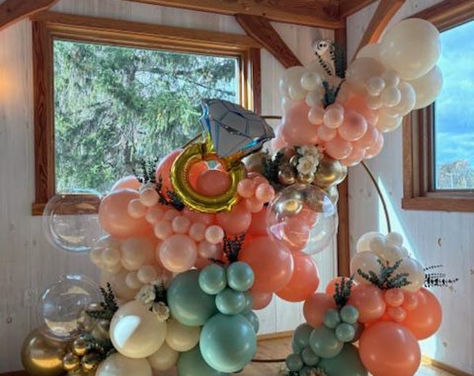 Featured listing image: XL Balloon Garland with Hoop Backdrop and Floral Rentals
