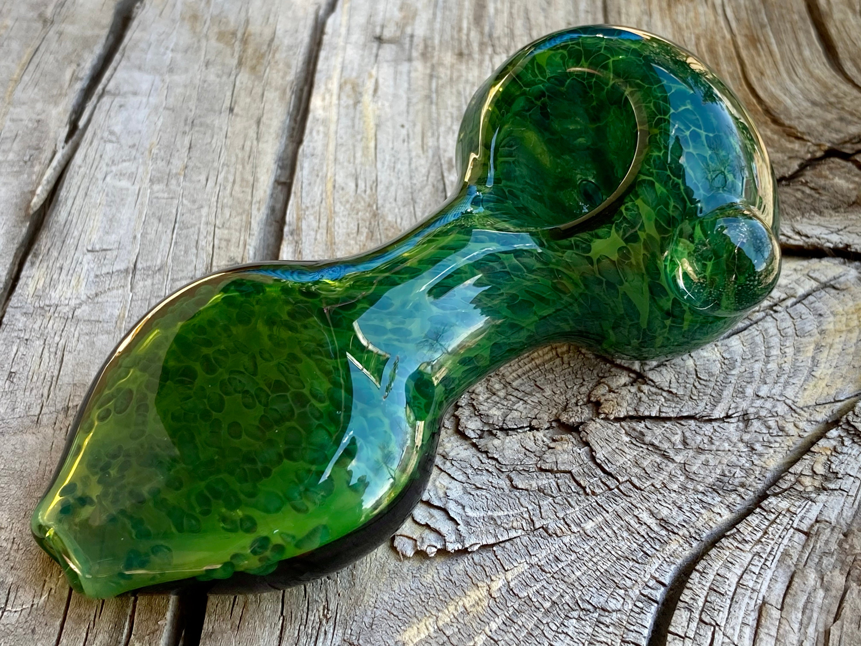 Fancy Green Glass Smoking Pipe, Flat Mouth, Glass Smoking Pipe