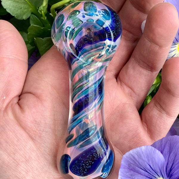 Fancy Pink Glass Smoking Pipe with Dicro Swirls, Glass Pipes, Glass Pipe, Smoking Pipes, Tobacco Pipes, Girly Pipe, Unique, Glass bowl