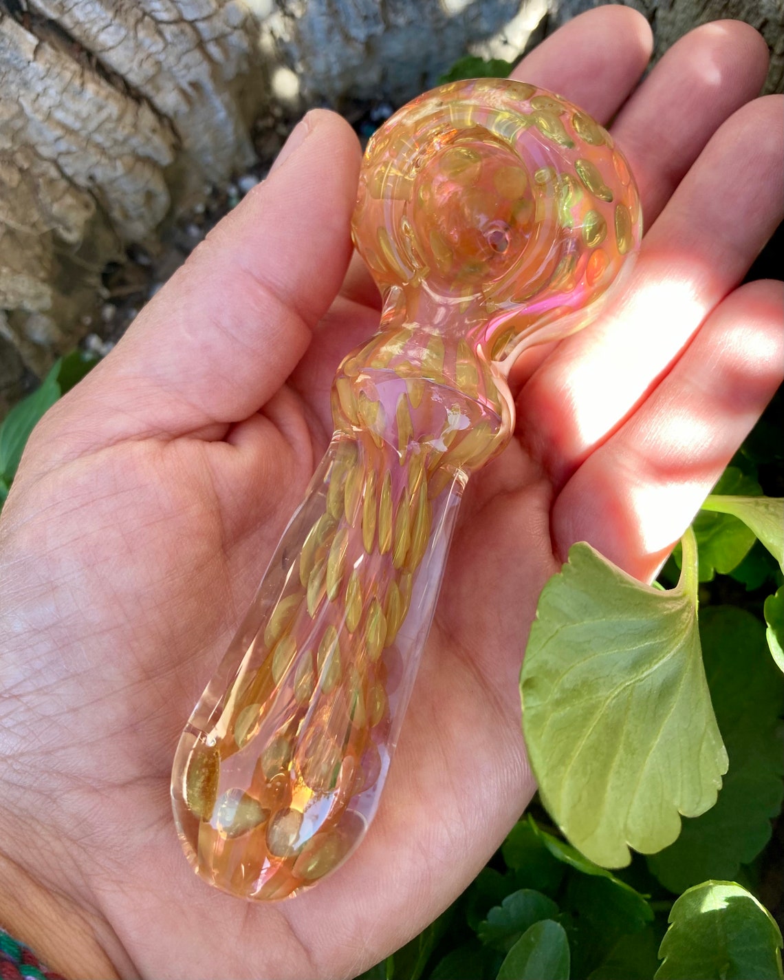 Classy Rose Gold Glass Smoking Pipe with Green Bubbles Glass Etsy