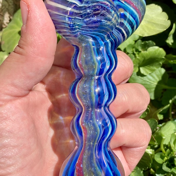 Fancy Blue Dicro Swirl Glass Smoking Pipe with Large Bowl, Glass Pipes, Smoking Pipes, Swirls, Dicro, Heavy, Smoking , Swirl, Fancy, Unique