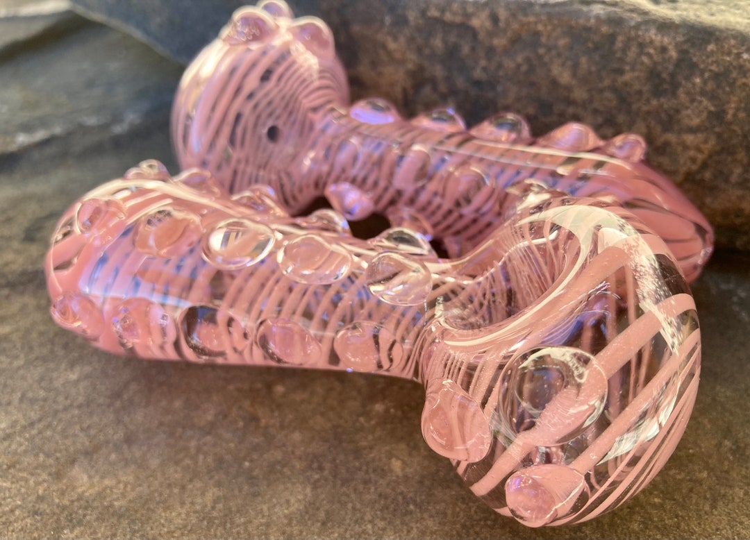 Classy Pink Spiral Glass Smoking Pipe With Bubbles, Pink Spiral Glass