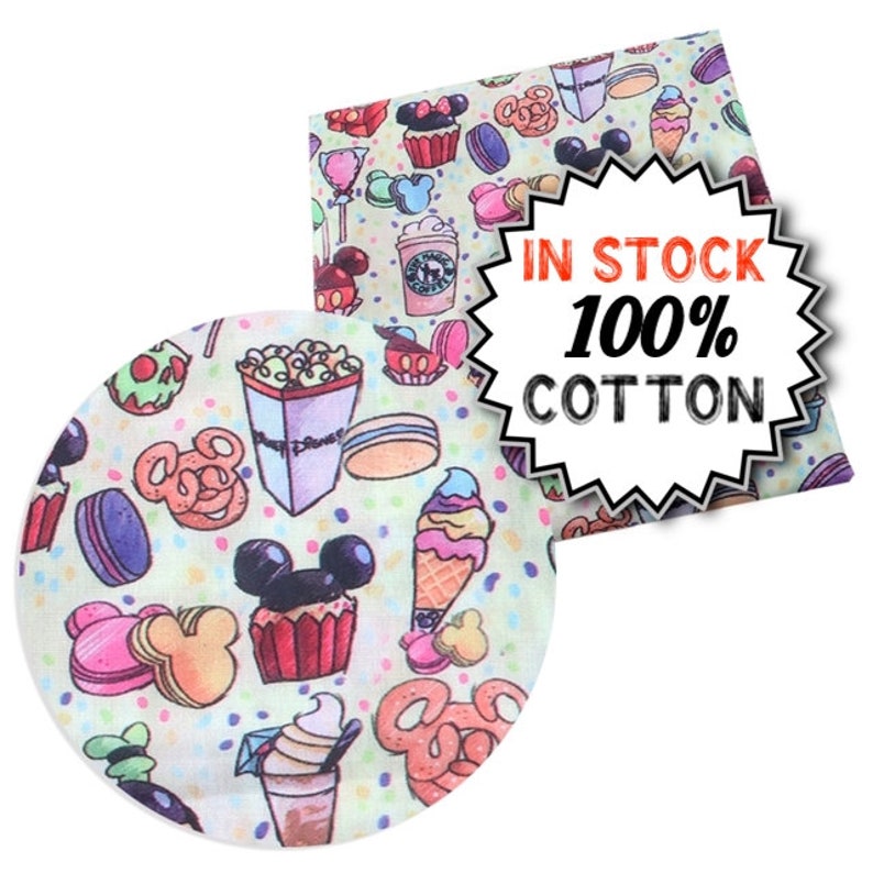 Disney Treats Collage High order SEAL limited product Print on Yellow 100% 1 Cotton 4 Fabric