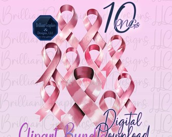 Breast Cancer Awareness Ribbon PNG Bundle – 10 High-Quality Images | Digital Download