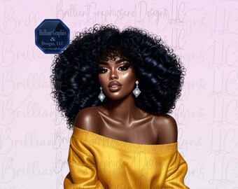 Hermosa mujer afroamericana. Clipart digital de chica negra. PNG.