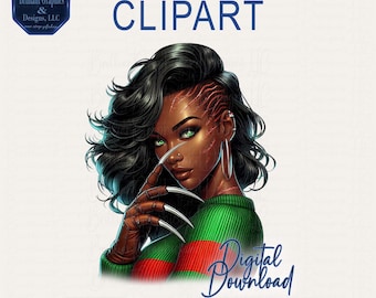 African American Woman. Horror Movie. Scary. PNG. Black Girl Halloween Clip Art. DTF. Sublimation.