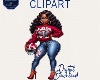 Clipart. Alabama Fan, Woman PNG File, College Football Season. Bonus File included.