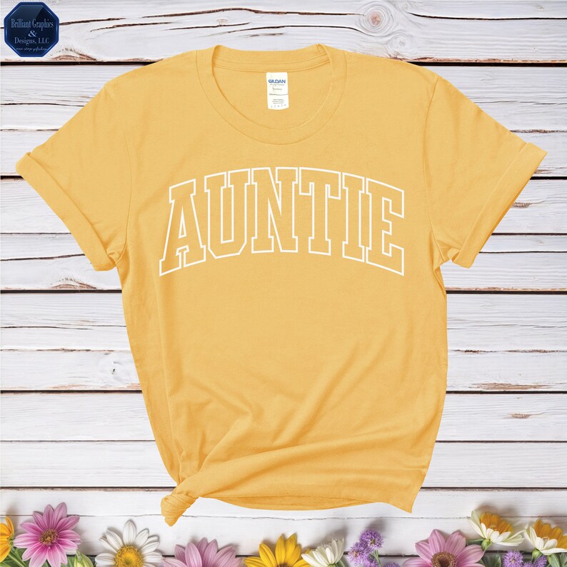 Auntie T-Shirt For Women - 'Auntie' Rainbow Letter Print Casual Short Sleeve Tee - View #2