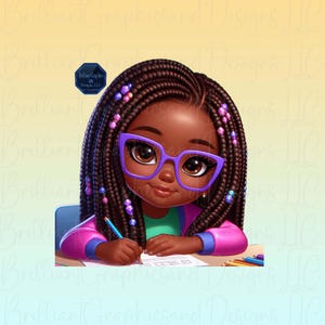 かわいいアフリカ系アメリカ人の女の子。黒人の女の子のクリップアート。新学期。印刷して切り取る。PNG。DTF 昇華