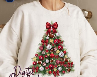 Alabama Crimson Christmas Tree Digital Art | Airbrushed Holiday Print | PNG. Sublimation. DTF.