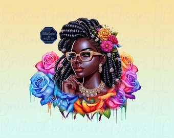 Beautiful African American Woman Clip Art. High Resolution Digital Download. PNG. Sublimation. DTF.