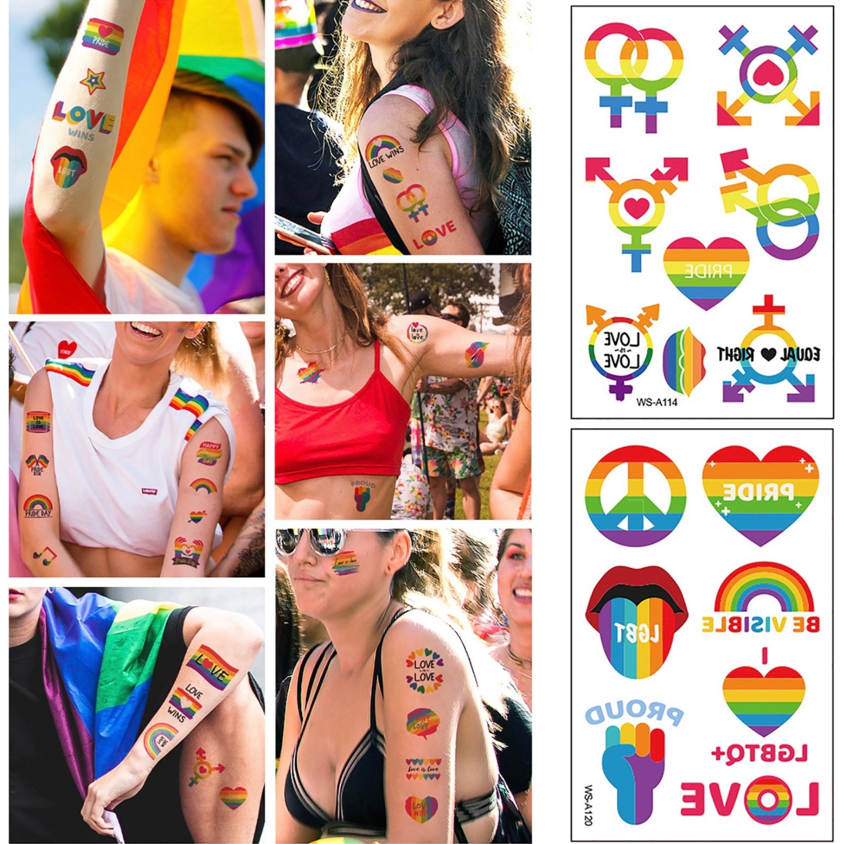 10 Kinds Pride Day Temporary Tattoos Disposable Lgbt Colorful Rainbow  Stickers Waterproof Face Arm Makeup Body Art  Temporary Tattoos   AliExpress