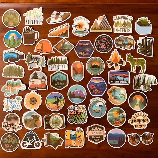 STICKERS | Mountain | Camp | Hiking | Climbing | Plants | Travelling | Snowboard | Ski | for multiple use | Water proof | Matte Finish