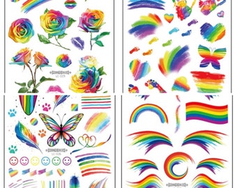 Large Temporary Tattoo | RAINBOW | HEART | Tattoo Sticker | Kids Party | Birthday Party