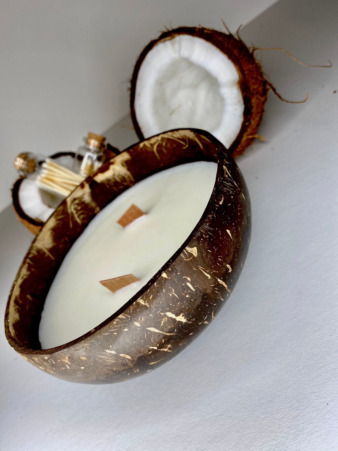 Coconut Candle wooden wick Candles UK Coconut bowl Etsy