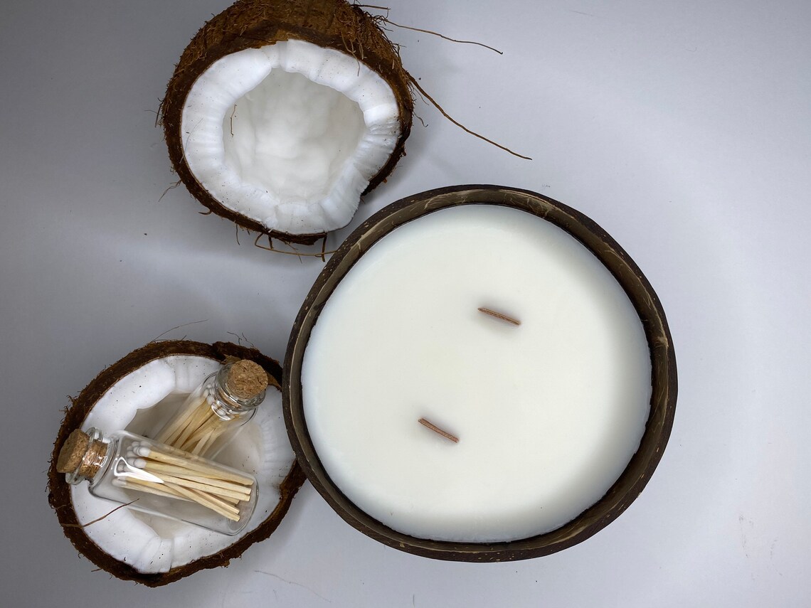 Coconut Candle wooden wick Candles UK Coconut bowl Etsy