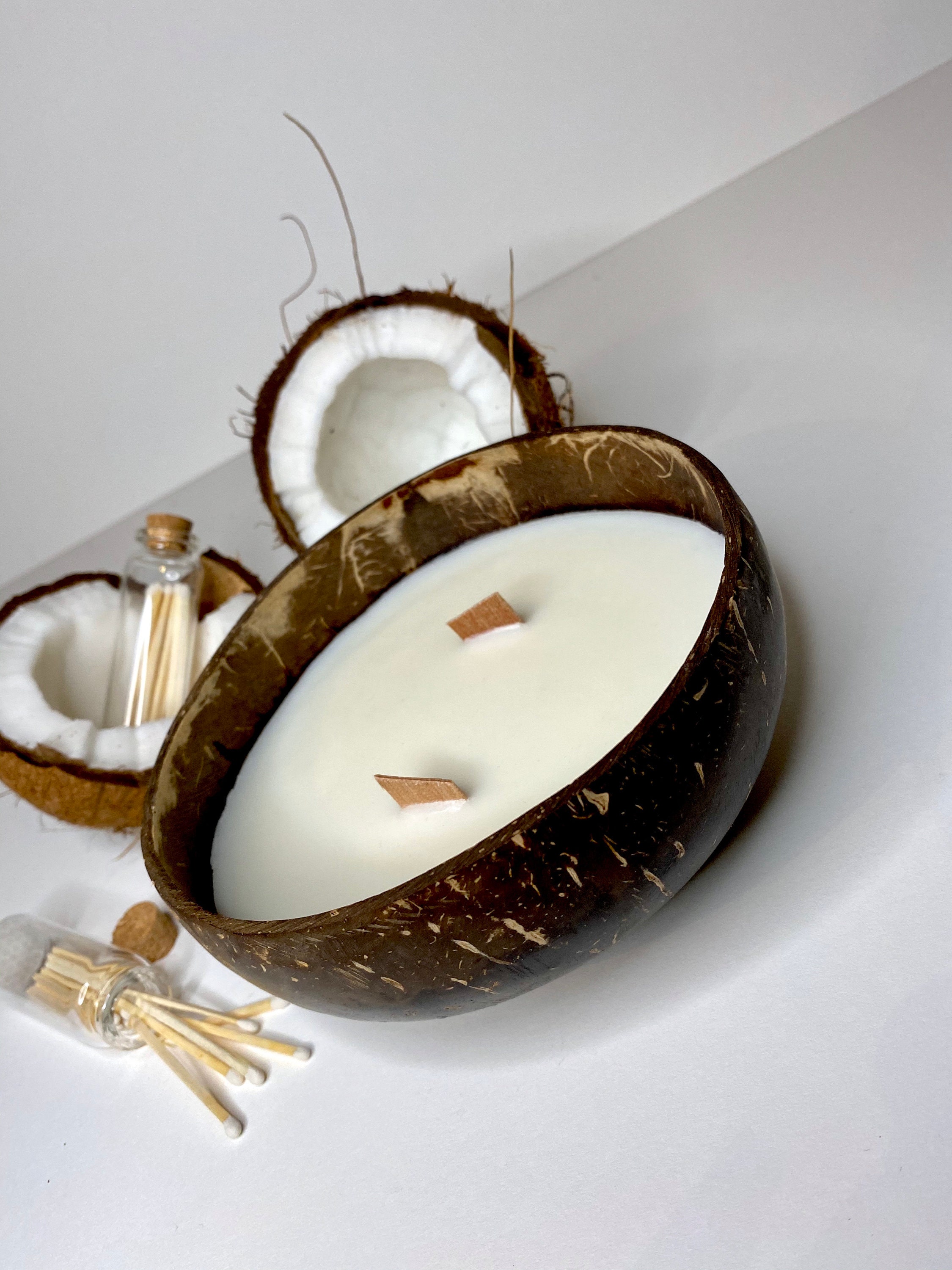 Coconut Candle wooden wick Candles UK Coconut bowl Etsy
