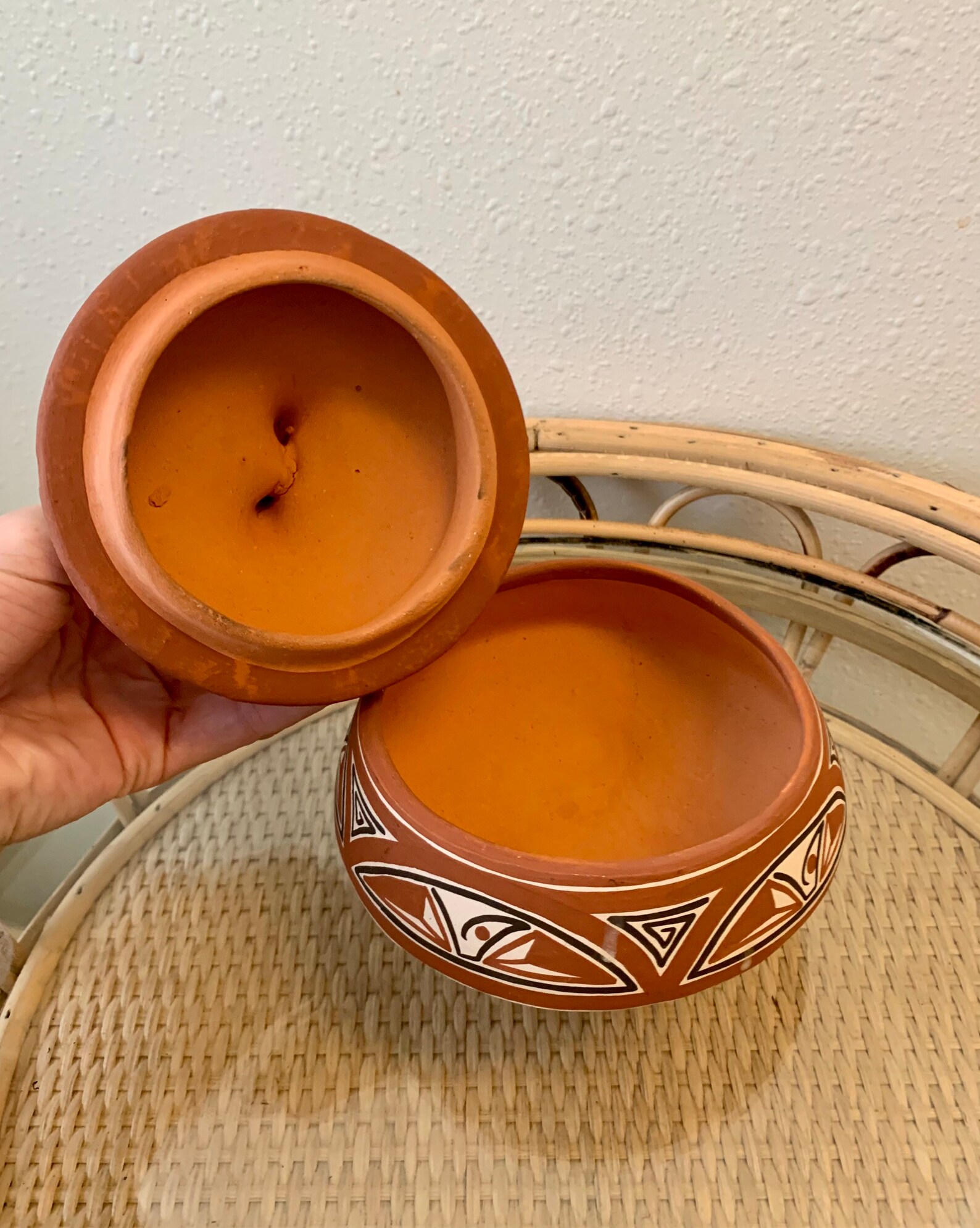Tribal Terra Cotta Lidded Bowl Etsy