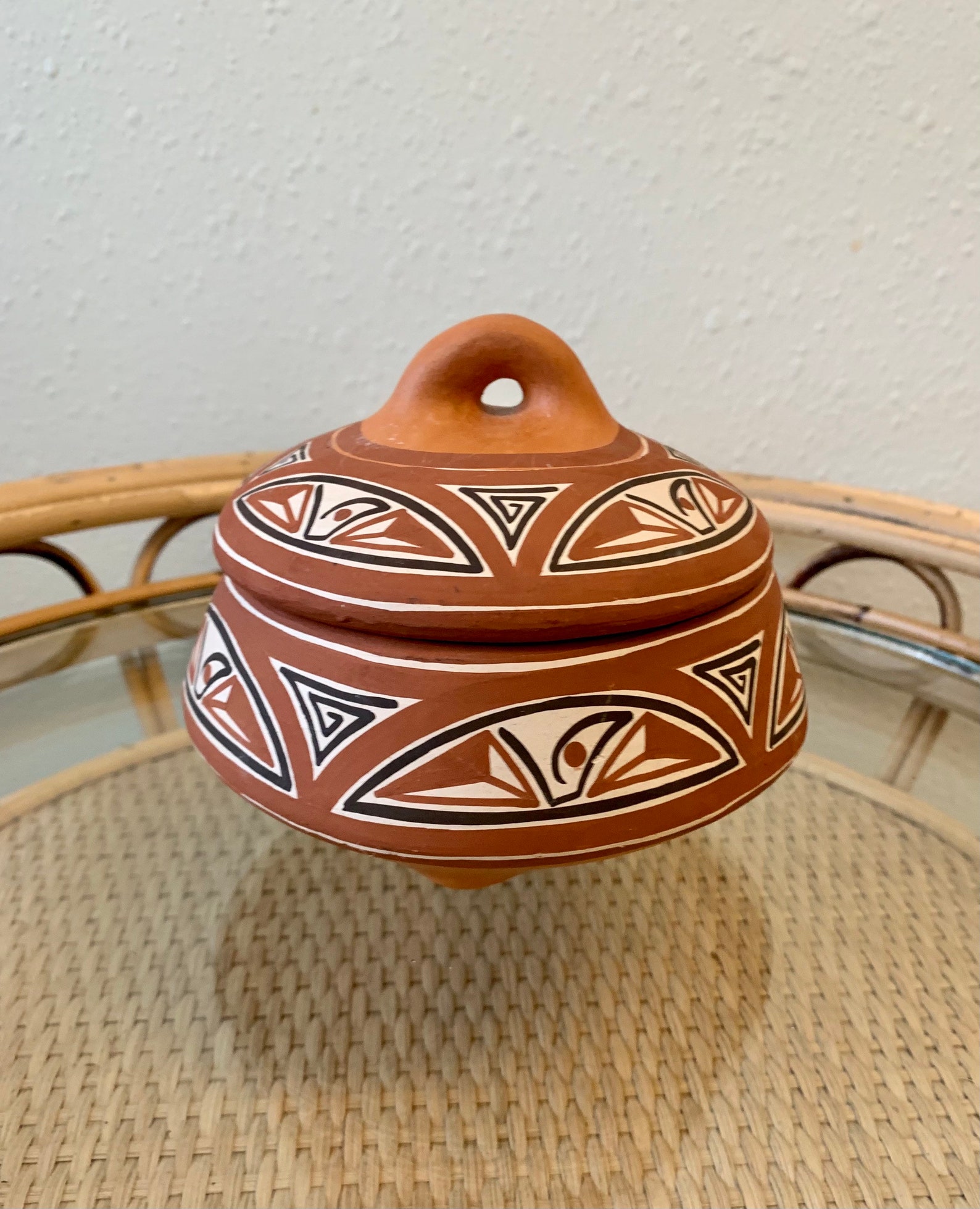 Tribal Terra Cotta Lidded Bowl Etsy