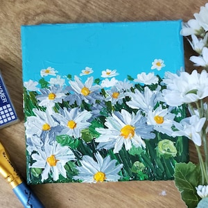 Floral Impasto Palette Knife Acrylic Painting on Canvas Flower Landscape Art Contemporary Abstract Living Room Nursery Small Wall Art