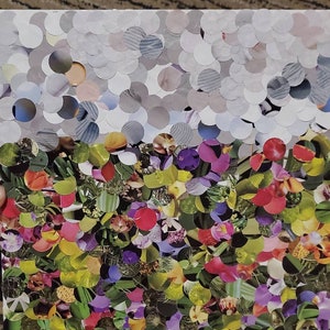 Upcycled Abstract Art on Canvas Original Collage from Old Magazines Repurposed Landscape Wall Art Hole Punch Art