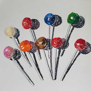 Suckers Lollipops Candy Mixed Media Still Life Drawing Colorful Abstract Contemporary Living Room Bedroom Kids Room Candy Store Wall Art