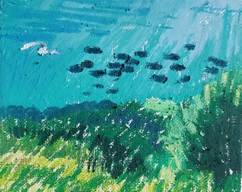 Seagrass Oil Pastel Drawing Original Underwater Landscape Wall Art