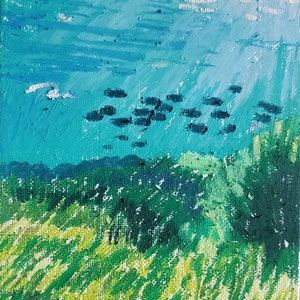 Seagrass Oil Pastel Drawing Original Underwater Landscape Wall Art