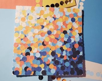 Orange and Blue Paper Collage Art on Canvas Original Paper Mosaic Abstract Artwork