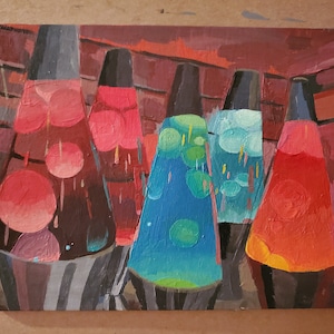 Lava Lampen Halbrealistisches Acrylgemälde Original Bunte Stillleben Kunst