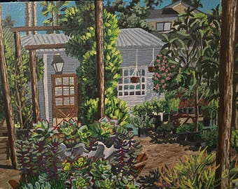 Plant Nursery Garden Acrylic Painting on Canvas Board Original Botanical Plein Air Scenery Wall Art