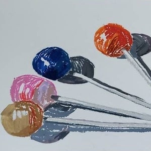 Lollipops Suckers Mixed Media Illustration on Paper Candy Still Life Drawing Bedroom Kitchen Kids Room Contemporary Wall Art
