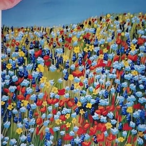 Gouache Floral Art Print 5 × 7 Flower Field Wall Art Small Flower Painting Calm Abstract Scenery Small Cute Colorful Decor