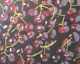 Black Cherries Original Gouache Painting on Paper Large Fruit Wall Art