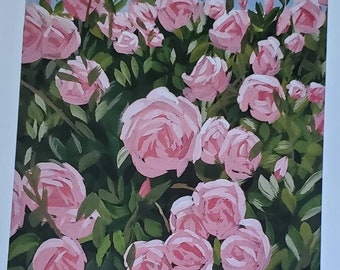 Small Pink Roses Gouache Painting Print Colorful Floral Artwork Mini Flower Wall Art