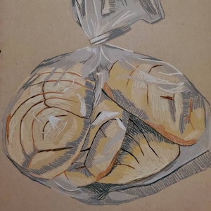 Colored Pencil Conchas Pan Dulce Pencil Drawing Original Mexican Pastry Illustration on Toned Tan Paper