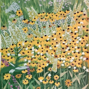 Large Yellow Wildflowers Gouache Floral Painting Meadow of Flowers Illustration on Paper