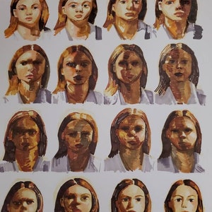 Studiekaart belichting en schaduwen originele gezichten referentie-illustratie tekenen