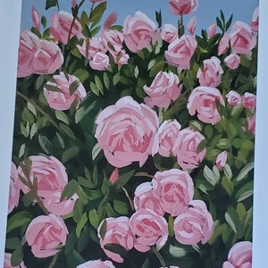 Small Pink Roses Gouache Painting Print Colorful Floral Artwork Mini Flower Wall Art