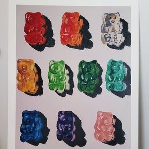 Gummy Bear Oil Pastel Art Print Decor 8.5 × 11 Photo Colorful Candy Still Life Illustration Contemporary Food Cute Kids Room Wall Art