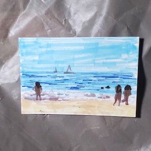 Small Beach Drawing Original Marker Wall Art