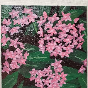 Small Pink Flowers Original Acrylic Painting on Canvas Floral Plant Wall Art